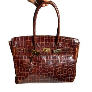 Lord & Taylor Brown Croc-Embossed Tote